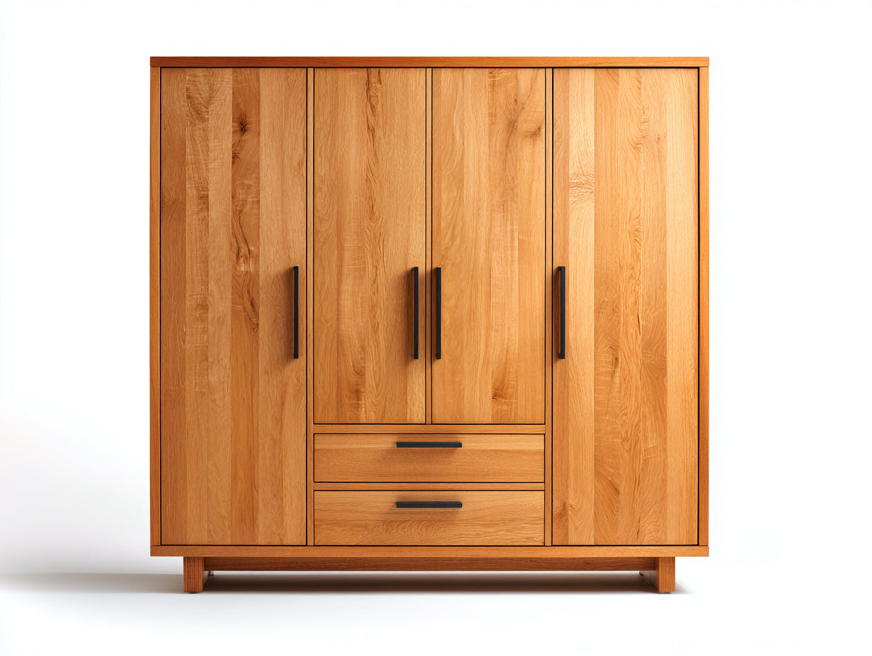 Armoire en bois d'ingénierie à 4 portes et 2 tiroirs 168x57x196 cm - bois naturel - adaptée à la chambre - style contemporain