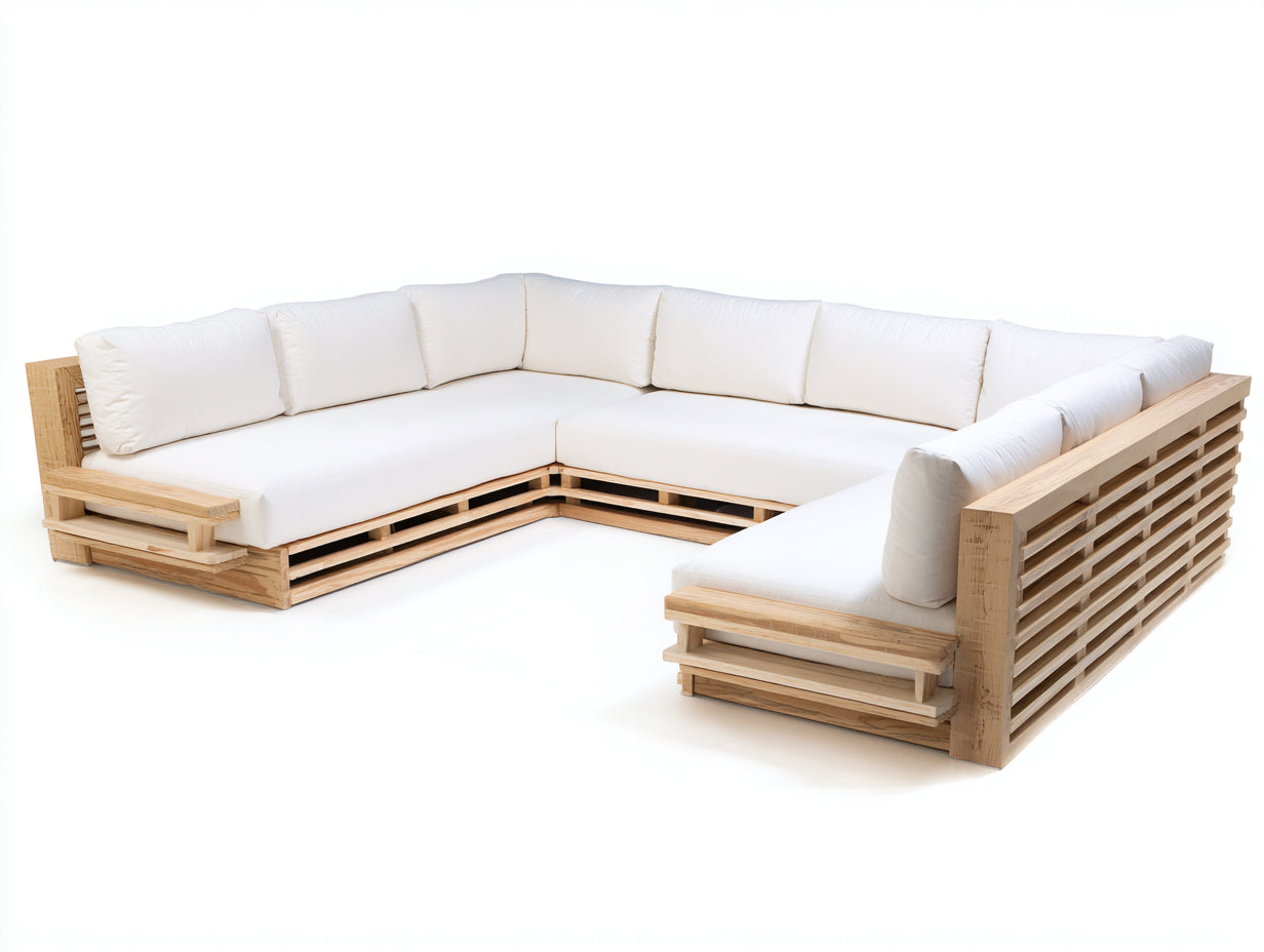 Canapé de jardin en bois 268x268x72 cm - bois clair blanc - adapté à l'extérieur - style lounge moderne