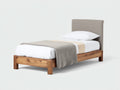 Lit simple en bois avec tête de lit en tissu 203x97x92 cm - bois naturel gris beige - adapté à la chambre - style naturel