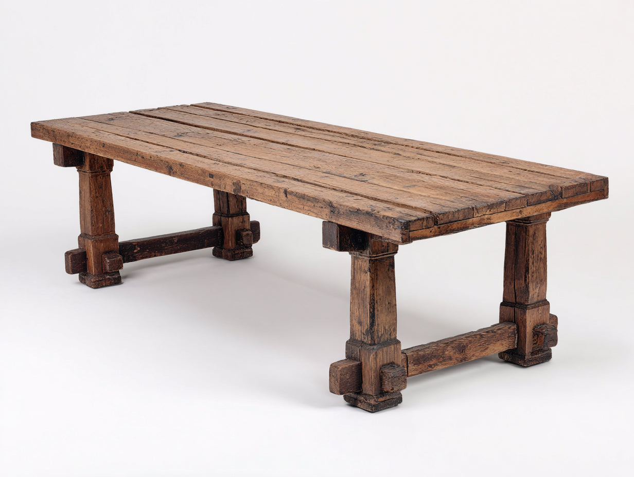 Table de jardin en bois massif 180x82x76 cm - bois naturel - style rustique - adaptée à l'extérieur