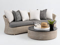 Canapé de jardin 3 places en résine tressée 205x82x82 cm - beige-gris - adapté à l'extérieur avec table basse ronde style contemporain