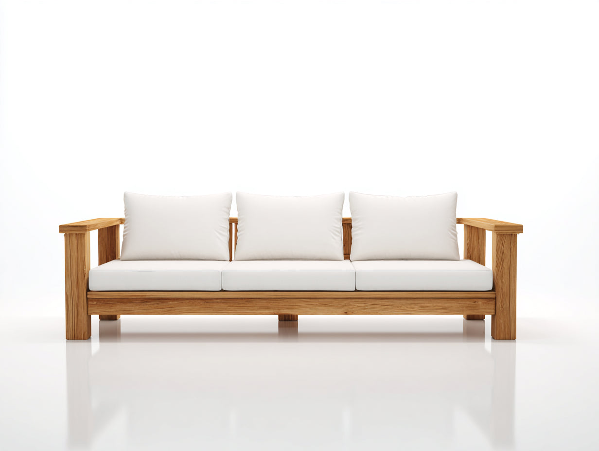 Canapé de jardin en bois et tissu 208x80x77 cm - bois clair blanc - adapté à l'extérieur - style naturel contemporain
