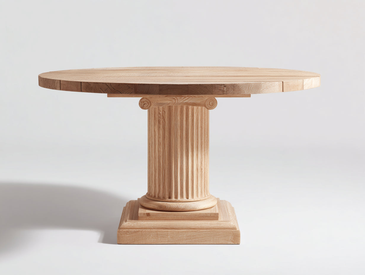 Table de jardin ronde en bois 135x135x76 cm - bois clair - usage extérieur design colonne rainurée