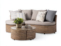 Canapé de jardin d'angle en résine tressée 215x175x76 cm - beige-gris taupe - adapté à l'extérieur avec table basse ronde style contemporain