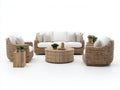 Canapé de jardin en rotin synthétique 210x86x82 cm - rotin naturel blanc - adapté à l'extérieur - style bohème naturel avec tables