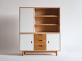 Bibliothèque avec rangements en bois 118x40x170 cm - bois naturel-blanc - design moderne - adaptée au salon
