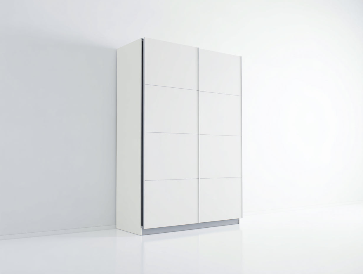 Armoire en bois d'ingénierie à portes coulissantes 145x60x205 cm - blanc - adaptée à la chambre - style moderne