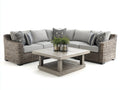 Canapé de jardin d'angle en résine tressée 190x190x78 cm - beige-gris - adapté à l'extérieur avec table basse carrée style contemporain