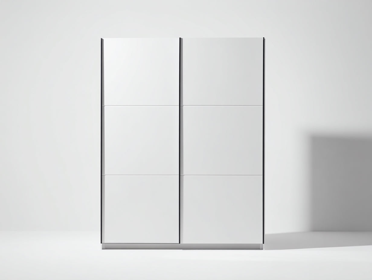 Armoire en bois 155x55x190 cm - blanc - rangement pour chambre avec portes coulissantes