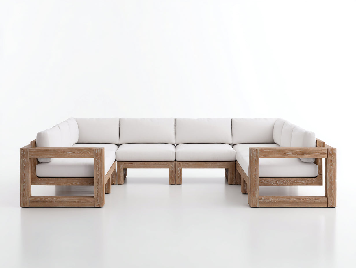 Canapé de jardin modulable en bois 245x210x76 cm - bois clair-blanc - adapté à l'extérieur style contemporain