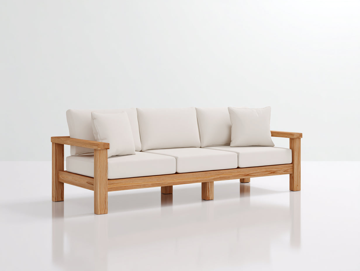 Canapé de jardin en bois et tissu 204x84x79 cm - bois clair blanc - adapté à l'extérieur - style naturel moderne