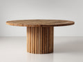Table de jardin ronde en bois 135x135x75 cm - bois naturel - design contemporain - adaptée à l'extérieur