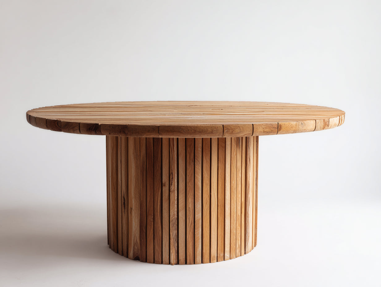 Table de jardin ronde en bois 160x160x74 cm - brun clair-brun - usage extérieur design à lattes