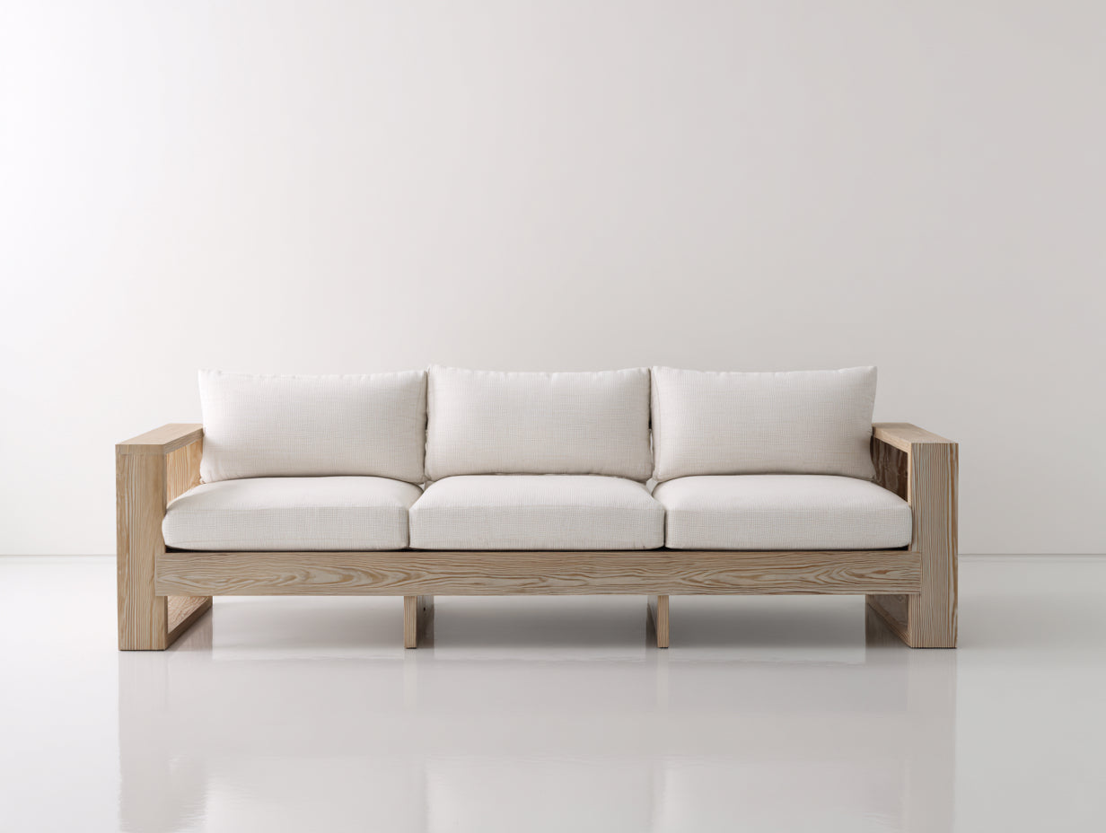 Canapé de jardin en bois et tissu 202x83x76 cm - bois clair beige - adapté à l'extérieur - style minimaliste naturel