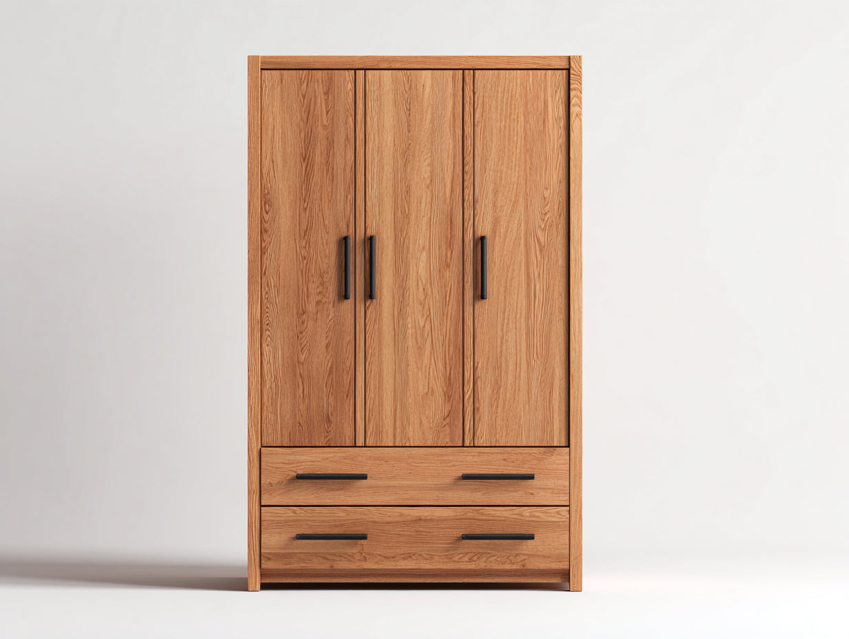 Armoire en bois 110x55x180 cm - bois naturel-noir - rangement pour chambre design contemporain