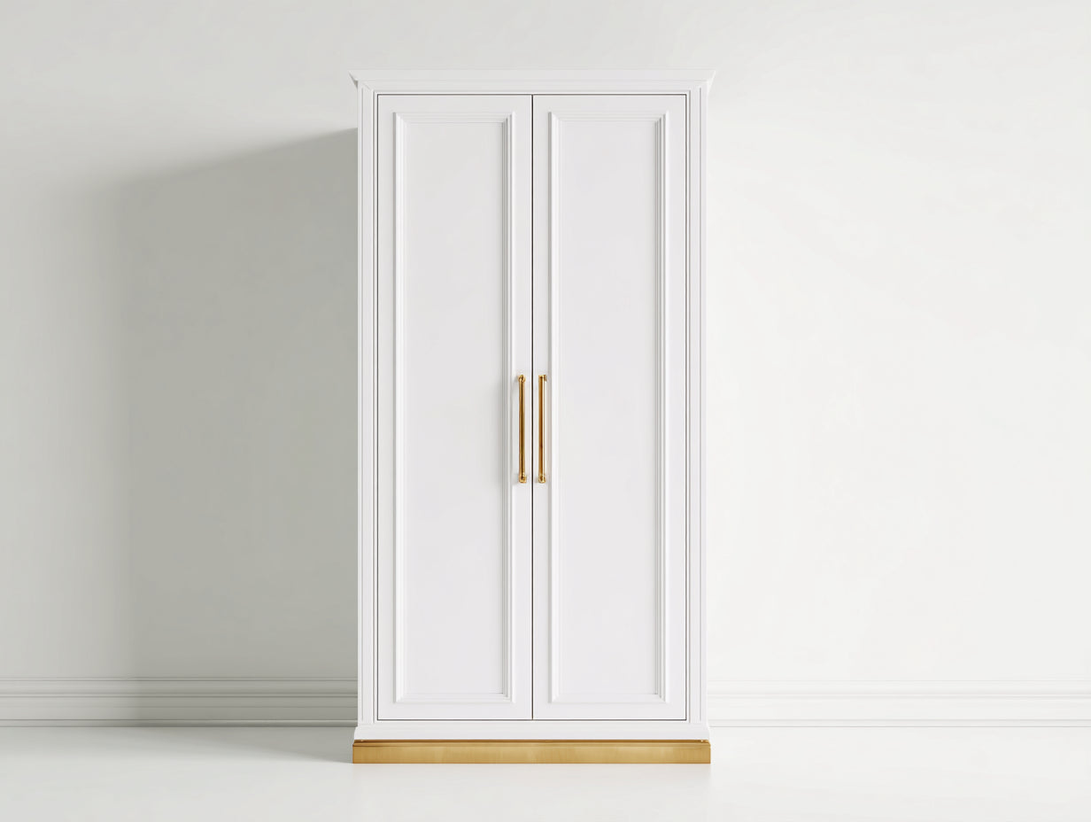 Armoire à 2 portes battantes 100x55x205 cm - blanc et or - adaptée à la chambre - style classique