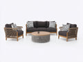 Canapé de jardin 4 pièces en corde tressée et bois 208x82x79 cm - bois clair-gris foncé-beige - adapté à l'extérieur avec table basse ronde style contemporain