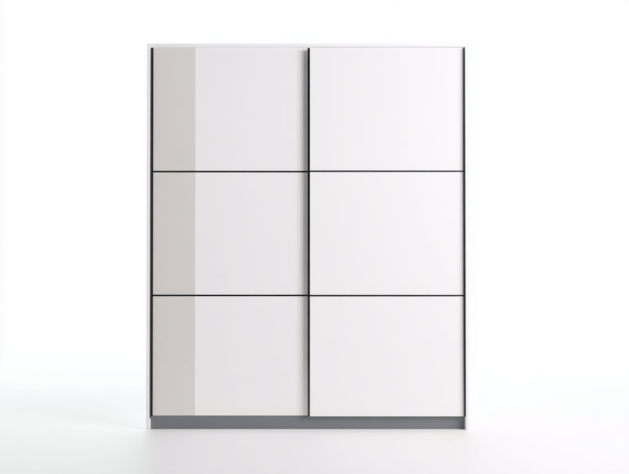 Armoire en bois d'ingénierie à 2 portes coulissantes 150x57x198 cm - blanc - adaptée à la chambre - style minimaliste