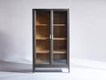 Bibliothèque vitrée en bois et verre 86x38x175 cm - noir-bois naturel - design moderne - adaptée au salon