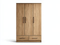 Armoire à 3 portes et 2 tiroirs 135x58x198 cm - bois clair - adaptée à la chambre - style naturel