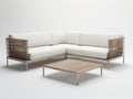 Canapé de jardin d'angle en bois et métal 245x245x76 cm - blanc bois clair argenté - adapté à l'extérieur - style contemporain avec table basse