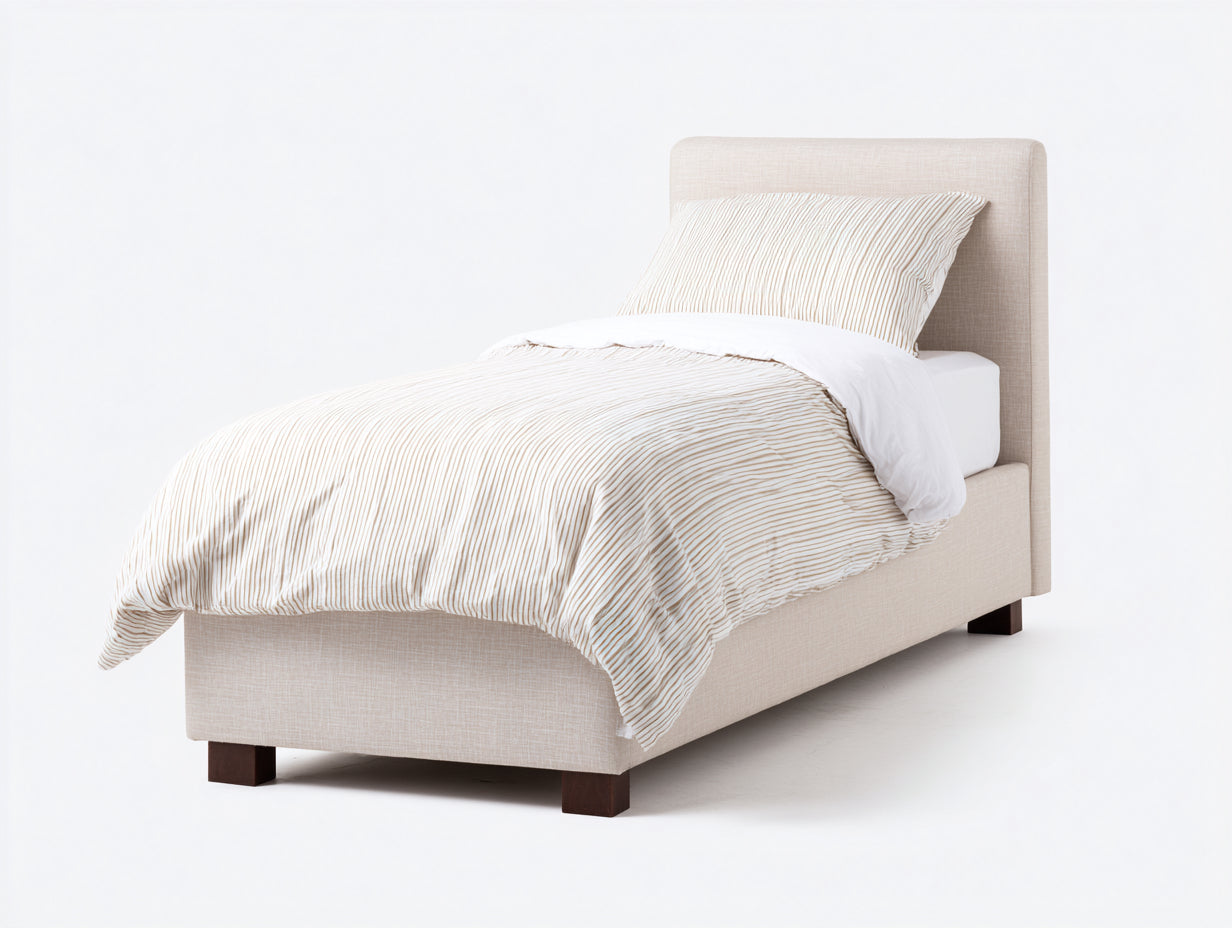 Lit simple rembourré en tissu 199x98x102 cm - beige - adapté à la chambre - style scandinave