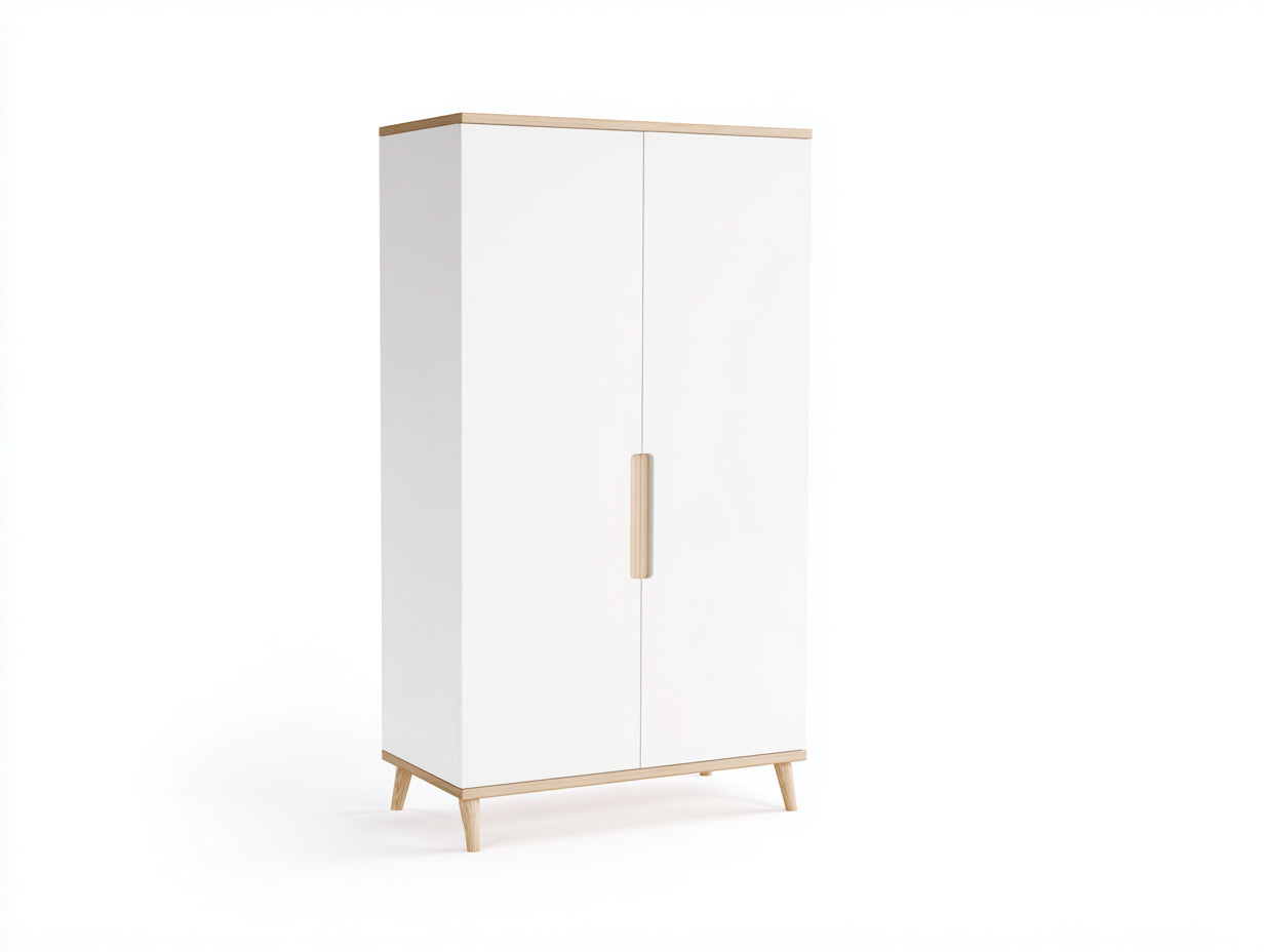 Armoire en bois 100x52x180 cm - blanc-bois clair - rangement pour chambre design moderne