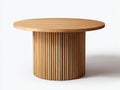 Table de jardin ronde en bois 155x155x75 cm - brun clair - usage extérieur design rainuré