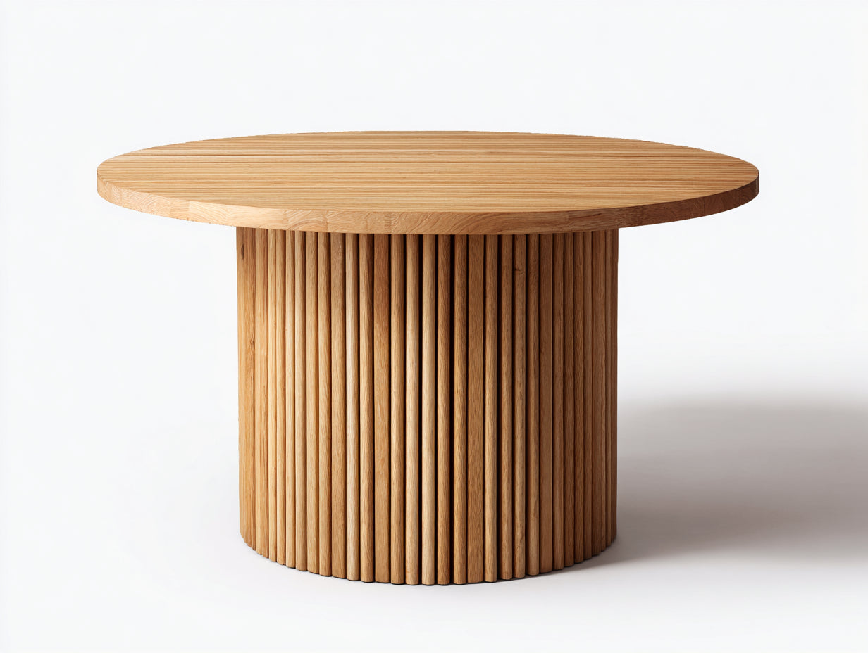 Table de jardin ronde en bois 155x155x75 cm - brun clair - usage extérieur design rainuré