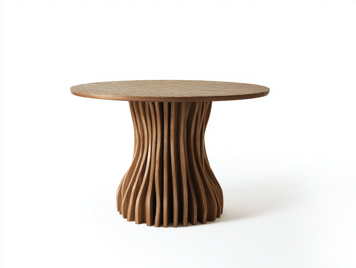 Table de jardin ronde en bois 140x140x76 cm - brun - usage extérieur design ondulé