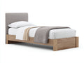 Lit simple en bois avec tête de lit en tissu 202x96x90 cm - bois clair gris beige - adapté à la chambre - style naturel