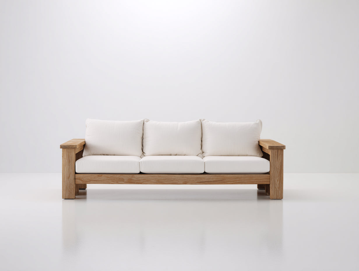 Canapé de jardin en bois et tissu 198x82x78 cm - bois clair blanc - adapté à l'extérieur - style naturel contemporain