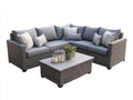 Canapé de jardin d'angle en rotin synthétique 255x255x79 cm - gris - adapté à l'extérieur - style lounge contemporain avec table basse
