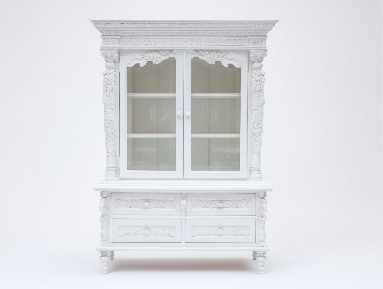Bibliothèque vitrée en bois 112x43x178 cm - blanc - style classique - adaptée au salon