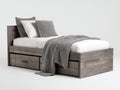 Lit simple en bois 206x101x92 cm - bois gris-noir - rangement pour chambre style contemporain